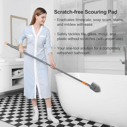 CLEANHOME Tile Tub Scrubber Brush with 3 Different Function Cleaning Heads and 56" Extendable Long Handle-No Scratch Shower Scrubber for Cleaning Bathroom Kitchen Toilet Wall,Bathtub,Sink,Grey