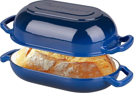 VORRINGARD Enameled Cast Iron Sourdough Bread Oven, Dutch Oven, Loaf Cast Iron Bread Pan for Homemade Bread Baking, Meatloaf Pan with Lid, 5QT, Blue by Unknown