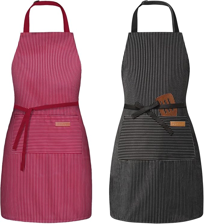 BeLuyi 2 Pack Adjustable Bib Apron with 2 Pockets Chef Cooking Kitchen Restaurant Aprons for Women Men by BELUYI