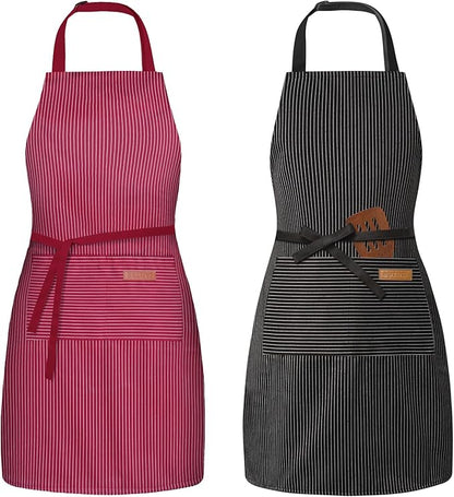BeLuyi 2 Pack Adjustable Bib Apron with 2 Pockets Chef Cooking Kitchen Restaurant Aprons for Women Men by BELUYI