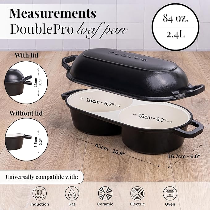 Dutch Oven for Sourdough Bread Baking – Enamelled Cast Iron Bread Loaf Pot – 500°F Oven Safe Non Stick Bread Pot – Double Round Loaf Space, 16.5cm Diameter, Black, – by Nuovva - Image 2