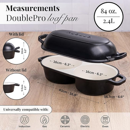 Dutch Oven for Sourdough Bread Baking – Enamelled Cast Iron Bread Loaf Pot – 500°F Oven Safe Non Stick Bread Pot – Double Round Loaf Space, 16.5cm Diameter, Black, – by Nuovva - Image 2