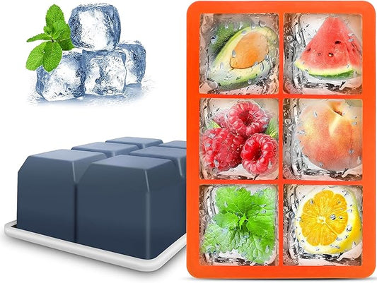 Silicone Ice Cube Trays with Lids,Large Square Ice Cube Molds for Freezer, Whiskey, Cocktail, Stackable Flexible and Reusable & Easy Release BPA Free (2 Pack&Dark Gray and Orange) by Excnorm