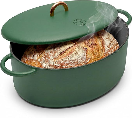 Great Jones Dutchess Cast Iron Dutch Oven Pot With Lid (Broccoli) - Large 6.75 Quart Size, Dual Handles - All Stovetop Safe - 500° Dutch Oven For Bread Baking | Dishwasher Friendly