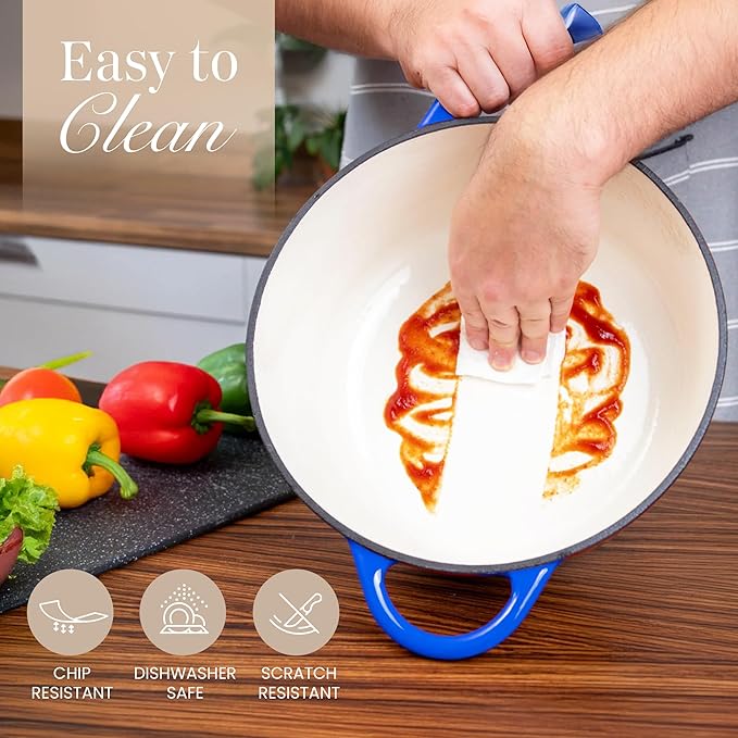 Cast Iron Dutch Oven with Lid – Non-Stick Ovenproof Enamelled Casserole Pot – Sturdy Dutch Oven Cookware – Dark Blue, 7.3-Quart, 30cm – by Nuovva - Image 9