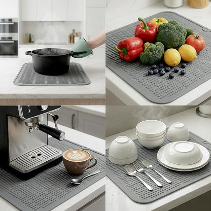 MicoYang Silicone Dish Drying Mat for Multiple Usage,Easy clean,Eco-friendly,Heat-resistant Silicone Mat for Kitchen Counter or Sink,Refrigerator or Drawer Liner Grey XL 18 inches x 16 inches - Image 4