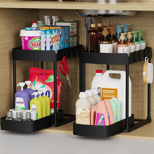 Ukeetap 2 Pack Multi-Purpose Pull-Out Storage Organizers, Under Sink Organizers and Storage for Bathroom & Kitchen, Under Cabinet Organizers and storage, 14.8 Inch, Black by ukeetap