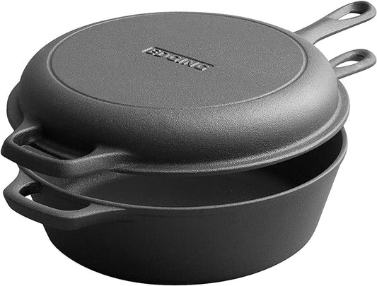 EDGING CASTING 2-in-1 Pre-Seasoned Cast Iron Dutch Oven Pot with Skillet Lid Set, 10" Skillet 3QT Pot for Cooking, Baking, Frying and Camping by EDGINGCOOKWARE