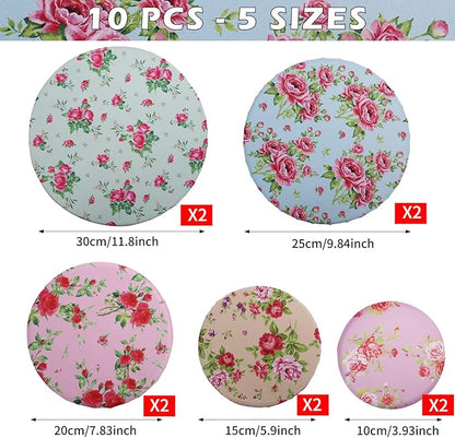 10Pcs Reusable Bowl Covers In 5 Size, Stretch Cloth Fabric Dish Cover Kitchen Storage Containers Lids for Fruits Food Leftover Dough Bread Proofing