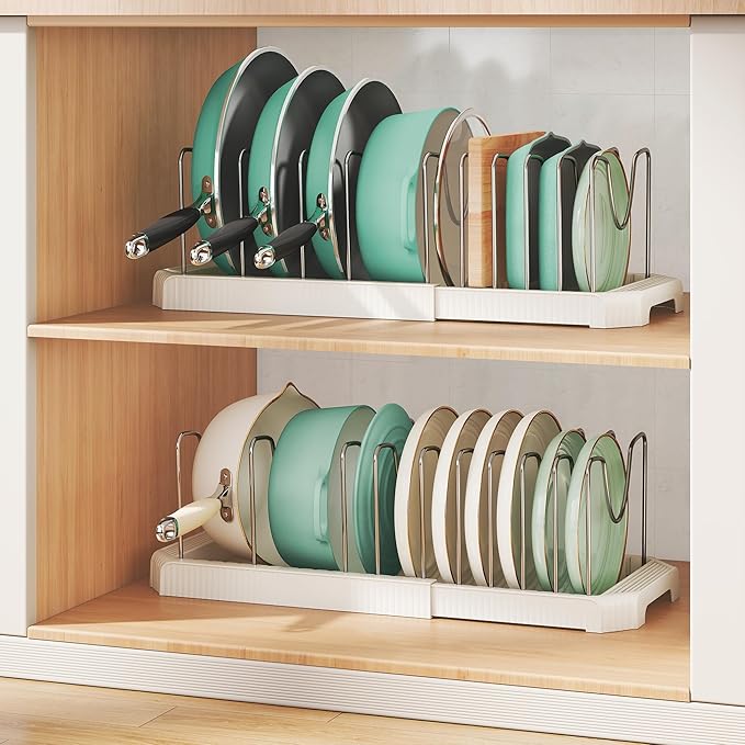 Pots and Pans Organizer for under Cabinet, Pan Pot Organizers inside Cabinet, Expandable Organizer with 10 Adjustable Dividers for Cookie Sheets, Cutting Boards, Pot Lids, Cookware - Frying Pan Rack - Image 9
