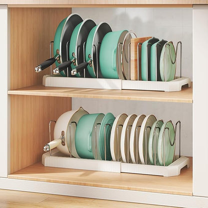 Pots and Pans Organizer for under Cabinet, Pan Pot Organizers inside Cabinet, Expandable Organizer with 10 Adjustable Dividers for Cookie Sheets, Cutting Boards, Pot Lids, Cookware - Frying Pan Rack - Image 9