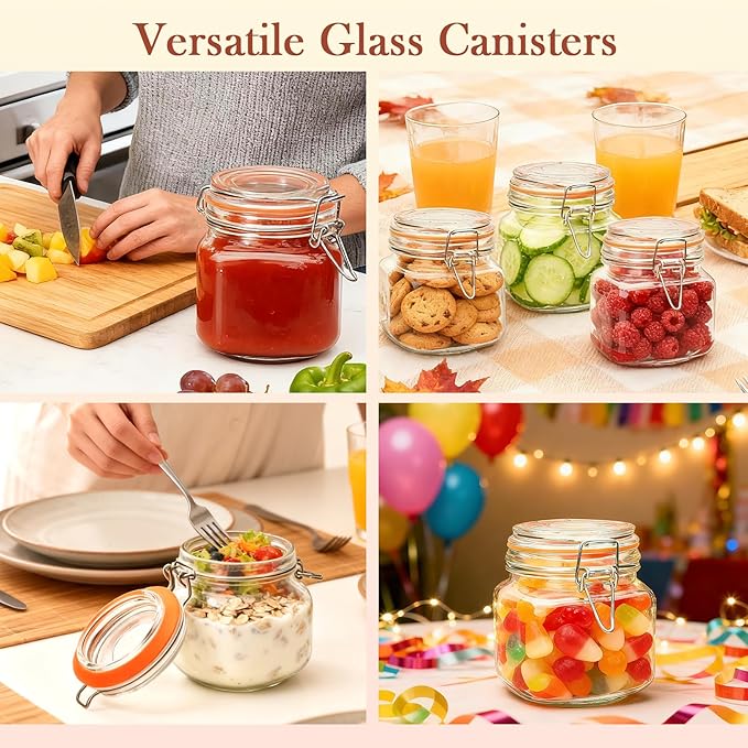 25 oz Glass Jars With Airtight Lids And Leak Proof Rubber Gasket,Wide Mouth Mason Jars With Hinged Lids For Kitchen Canisters 750ml, Glass Storage Containers 6 Pack - Image 6