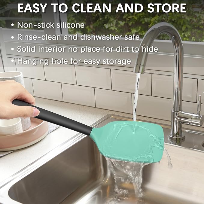 Coukre 2 Pack Silicone Spatula Set, High Heat Resistant, BPA Free Kitchen Spatula, Solid & Slotted Turner for Non-Stick Pans, Sautéing, and Flipping (2, AquaGreen) - Image 5