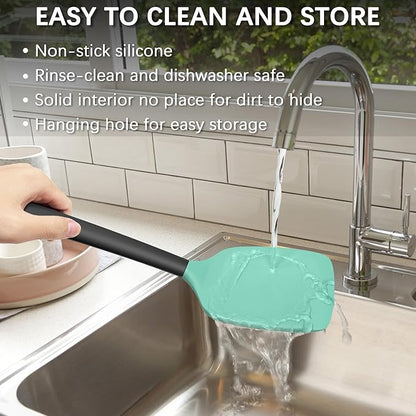 Coukre 2 Pack Silicone Spatula Set, High Heat Resistant, BPA Free Kitchen Spatula, Solid & Slotted Turner for Non-Stick Pans, Sautéing, and Flipping (2, AquaGreen) - Image 5