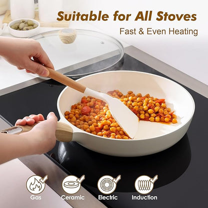 SENSARTE Ceramic Nonstick Frying Pan Skillet with Lid, 9.5inch Non Stick Pan Omelet Pans, Non-toxic Kitchen Cooking Chef's Pan, Free of Intentionally Added PFAS/PTFE/PFOA, Induction Compatible, White - Image 3