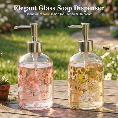 17oz Glass Soap Dispenser with Plastic Pump, 2 Pack Refillable Kitchen Soap Dispenser for Dish Soap, Soap Dispenser Bathroom for Hand Soap, Lotion, Body Wash