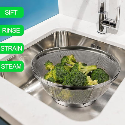 3 Pack Strainers for Kitchen, 18/8 Stainless Steel Colander, Fine Mesh Strainer for Pasta, Rice and Fruit, Sieve for Strain, Drain, Rinse or Steam (5-Quart, 4-Quart and 3-Quart) - Image 6