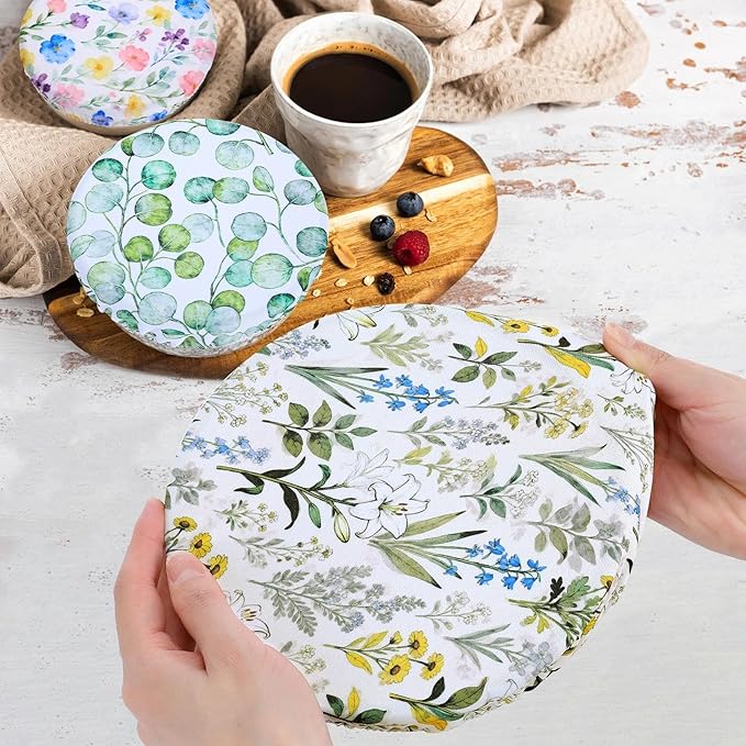 5 Pieces Bowl Covers Reusable, 5 Size Elastic Cloth Bowl Covers for Bread Proofing Stretch Food Covers Washable for Food Fruits Leftover (Rosa Chinensis) - Image 3