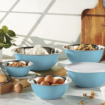 WHYSKO Stainless Steel Mixing Bowl Set, 10 Piece Stainless Steel Mixing Bowls with Lids Set for Food Prep Storage and Serving, Dishwasher Safe for Kitchen Baking Cooking, Light Blue - Image 2