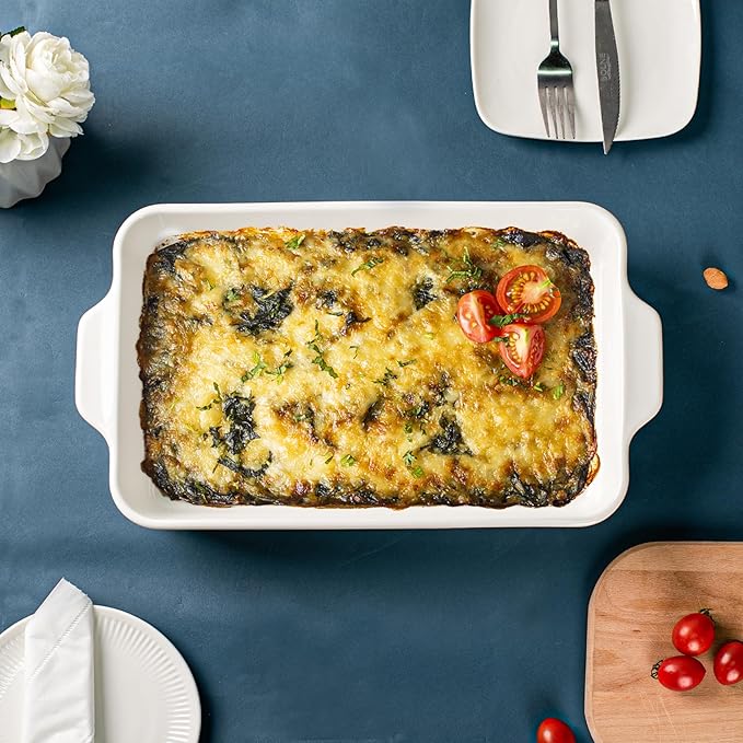 Dizada 9x13 Casserole Dish Set of 2 - Deep 4.2 Qt Porcelain Baking Dishes, Ceramic Bakeware for Lasagna, Roasts, Cake, Oven Microwave Safe(NO LIDS) - Image 9