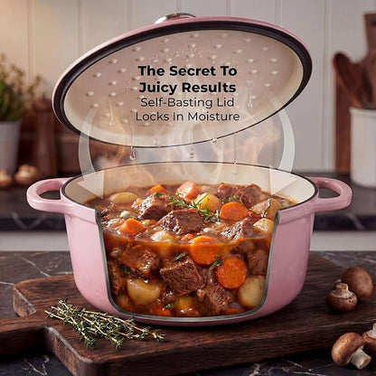 Zulay Kitchen 5 Quart Enameled Cast Iron Dutch Oven Pot with Lid – Premium Durability & Oven Safe up to 500°F – Heavy Duty Cookware Perfect for Bread Baking, Stews, Braising & Roasting – Pink - Image 4