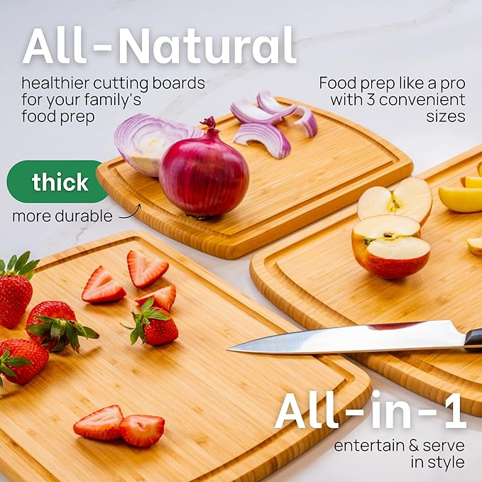 Greener Chef Luxury Wood Cutting Board 3-Piece Set with Vertical Grain Strength Technology - Extra Large Bamboo Cutting Boards for Kitchen with Deep Juice Grooves for Chopping - Lifetime Replacements - Image 4
