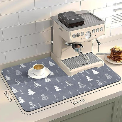 Bloss Christmas Dish Drying Mat, 16"x24" Absorbent Bar Mat with Waterproof Rubber Back, Fit Under Coffee Maker Machine/Kitchen Counter - Image 2