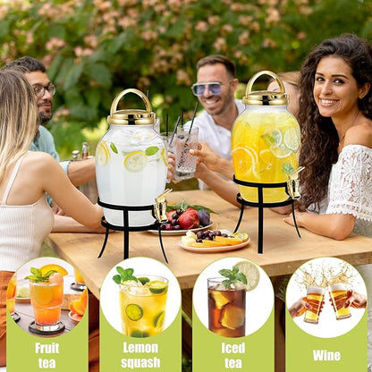 Havawish 2 Pack Drink Beverage Dispenser with Stand for Parties 1.16 Gallon Plastic Water Lemonade Juice Dispenser with Spigot and Lid for Countertop Weddings (Gold)