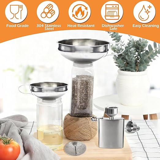 6 Pack Stainless Steel Canning Funnel for Filling Mason Jar with Mesh Strainer, Wide & Narrow Mouth Funnels for Kitchen Use, Filling Bottles & Dry Ingredients, Kitchen Gadgets Canning Supplies Kit - Image 3