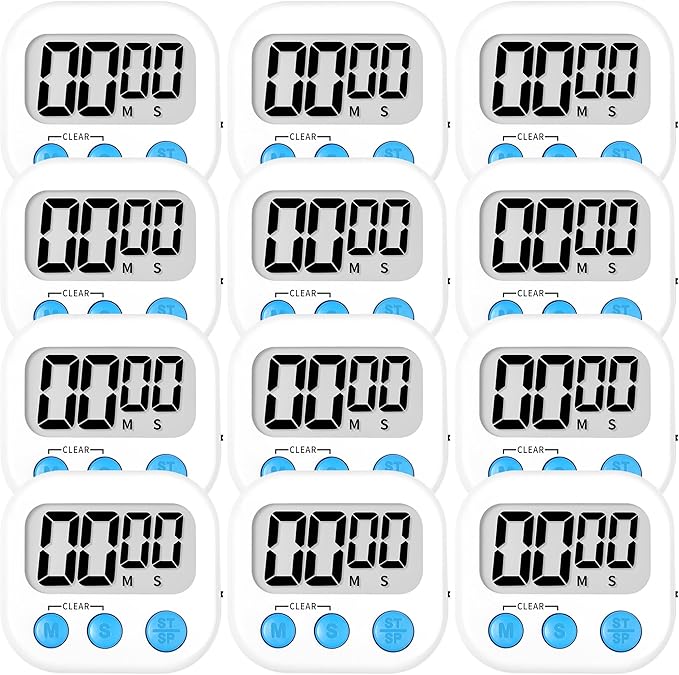 ZILLEEN Kitchen Timer Digital with Magnetic Back for Kids Classroom, White 12 Pack by ZILLEEN