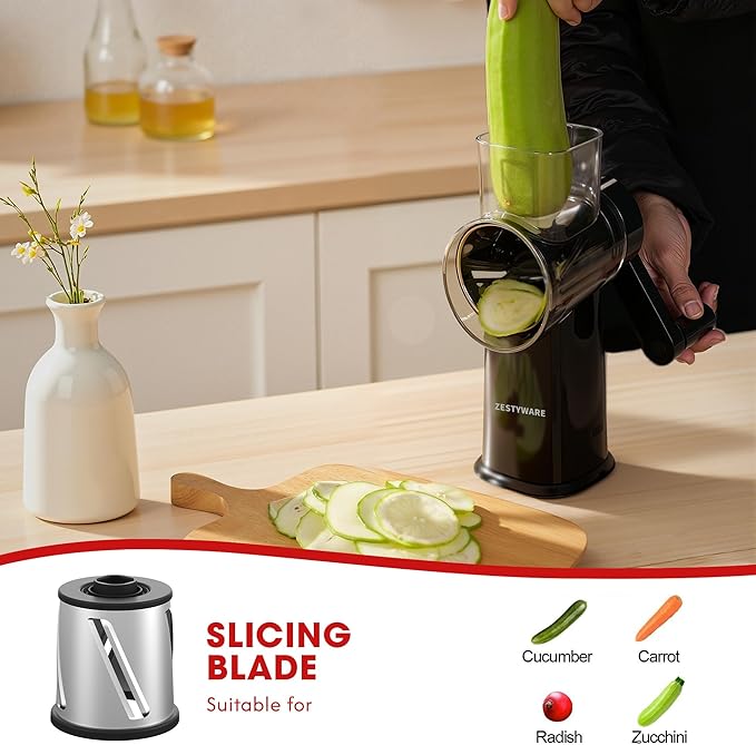 Rotary Cheese Grater Hand Crank with Foldable Handle, 3 Stainless Steel Blades, Perfect Graters for Kitchen, Manual Cheese Shredder Hand Crank with Suction Base, Rotary Grader, (Black) - Image 7