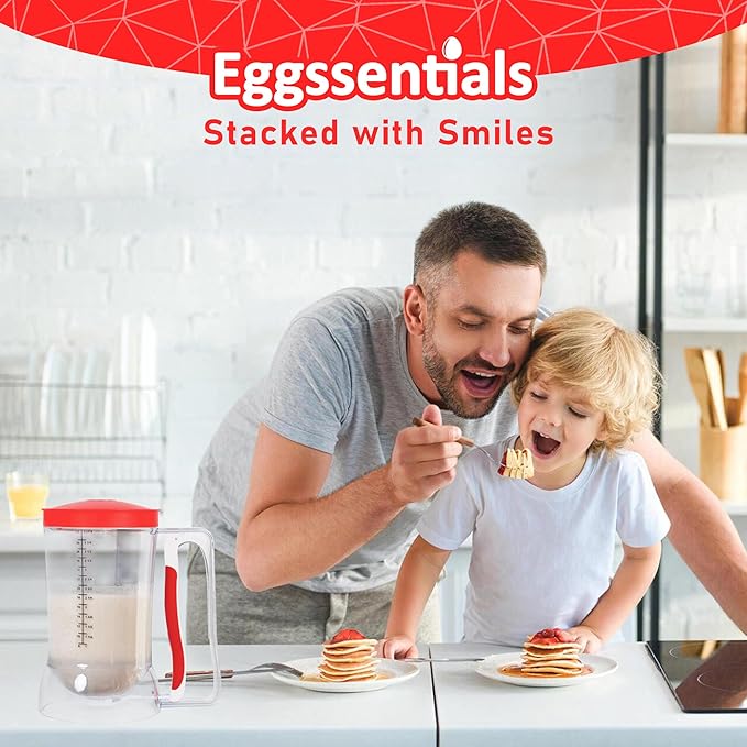 Eggssentials Pancake Batter Dispenser - Batter Dispenser with Squeeze Handle for Cupcakes - Pancakes - Cookie Cakes - Waffles - and Biscuit Separation.