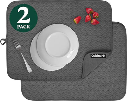 Cuisinart Dish Drying Mats for Kitchen Counter - (2) 18" x 24" Ultra Absorbent Dish Drying Mat XL - Foldable, Machine Washable, Fast Drying Dish Mat (Geostripe) by BestBrands