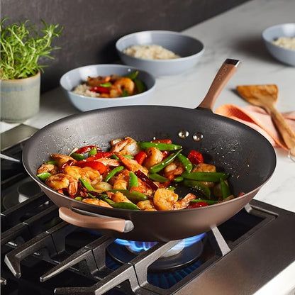 Circulon Symmetry Hard Anodized Nonstick Stir Fry / Wok Pan with Helper Handle - 14 Inch, Chocolate - Image 2
