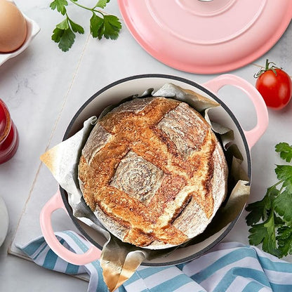 TeamFar Enameled Cast Iron Dutch Oven - 3QT Small Dutch Oven Pot with Lid - Heavy Duty Cast Iron Pot Cookware for Bread Baking, Braising, Stewing, Roasting, Pink - Image 6