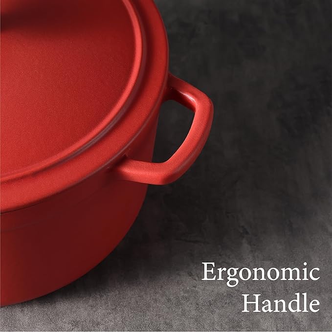 CAROTE 5QT Enameled Cast Iron Dutch Oven Pot with Lid, Heavy-Duty Dutch Oven for Sourdough Bread Baking, Braising, Stews, Roasting, Healthy & Non-Toxic, Dual Handles, All Stovetop Compatible, Oven Safe up to 500° F, Red - Image 6