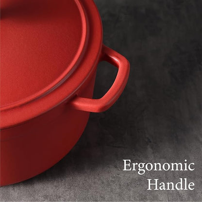 CAROTE 5QT Enameled Cast Iron Dutch Oven Pot with Lid, Heavy-Duty Dutch Oven for Sourdough Bread Baking, Braising, Stews, Roasting, Healthy & Non-Toxic, Dual Handles, All Stovetop Compatible, Oven Safe up to 500° F, Red - Image 6