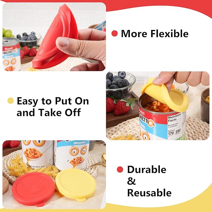 2 Packs Silicone Lids Compatible with SpaghettiOs Canned Pasta 15.6 oz and 15.8 oz, Food Sealing Lids for Can, Can Covers for Canned Good, Freezer&Dishwasher Safe (Can NOT Included)