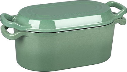 VORRINGARD Oval Dutch Oven Pot with Lid, Enamel Coating Cast Iron Bread Pans for Homemade Sourdough Bread Baking, Cooking, 4 Quart, Sage Green
