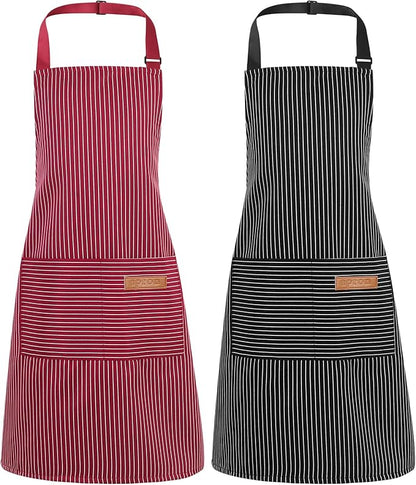 2 Pack Stripes Kids Apron, Kids Cooking Aprons with 2 Pockets, Cute Aprons for Cooking for Boys and Girls