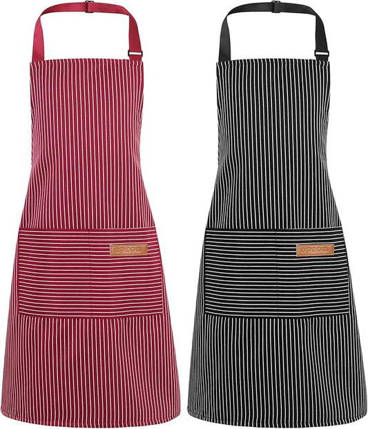 2 Pack Stripes Kids Apron, Kids Cooking Aprons with 2 Pockets, Cute Aprons for Cooking for Boys and Girls