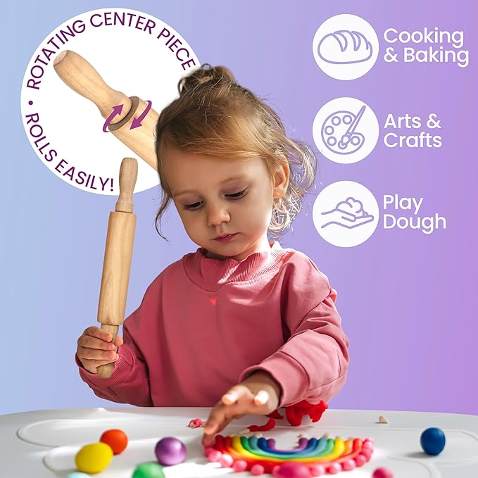 8-Inch Premium Kids Mini Rolling Pins (6-Pack) Splinter-Free, Non-Stick Hardwood for Baking, Sensory Crafts, Play-Doh, Clay, Therapeutic Fine Motor Skills for Toddlers, Great Gift for Children - Image 9