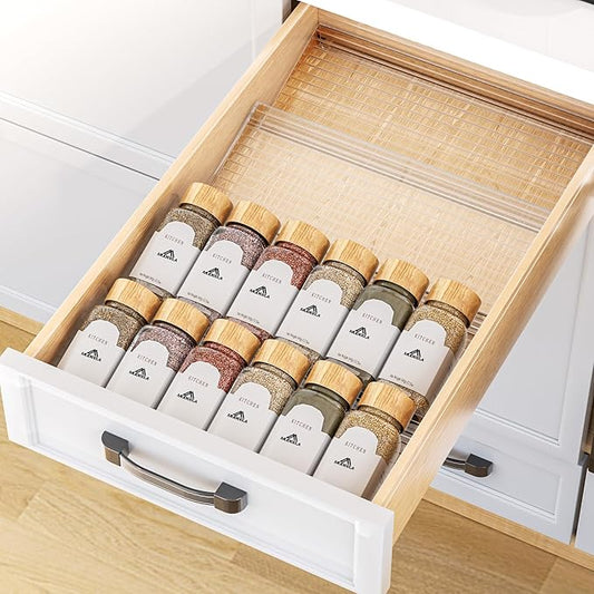 MUDEELA Clear Spice Drawer Organizer, 4 Tier (4 Packs) Spice Rack for Drawer, Expandable From 11" to 22" Kitchen Seasoning Organizers and Storage for Drawer (Jars not included) by MUDEELA