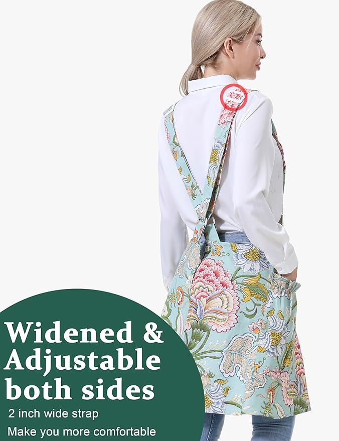 Cozy Adjustable Cross Back Aprons for Women with Pockets Cotton Linen Cooking Kitchen Baking
