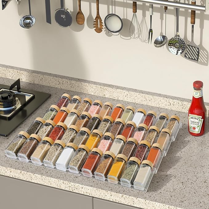 Suneerplay Spice Drawer Organizer 8 Tier, Acrylic Seasoning Organizer Rack, Clear Spice Rack Tray, Kitchen Seasoning Jars Drawers Insert (Jars Not Included/Expandable From 13" to 26") - Image 6