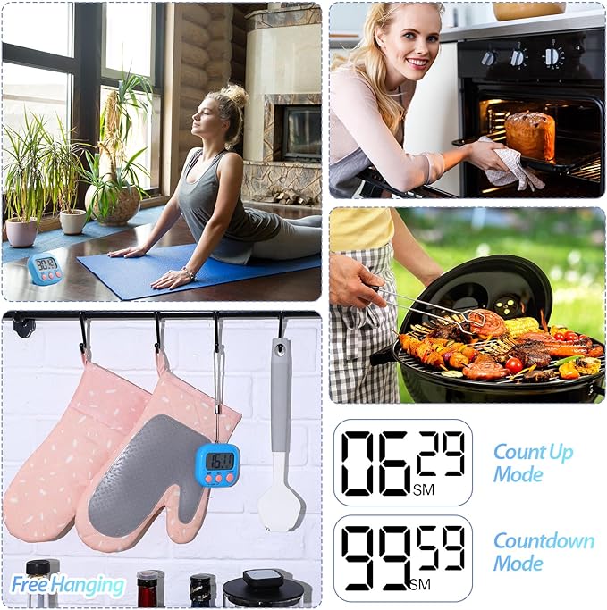 Leumoi 24 Pcs Digital Kitchen Timers Bulk Small Magnetic Timer On/Off Switch Minute Second Count up Countdown Loud Alarm for Classroom Cooking Baking(Blue) - Image 5
