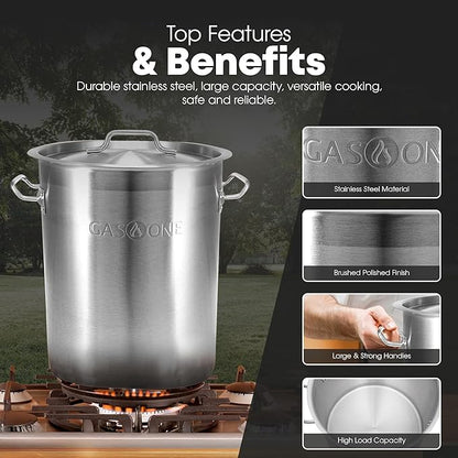 GasOne Stainless Steel Stockpot – 20qt Stock Pot with Lid and Capsule Tri-Ply Bottom – Heavy-Duty Cooking Pot for Beer Brewing, Soup, Seafood Boil – Reinforced Rim Stainless Steel Soup Pot