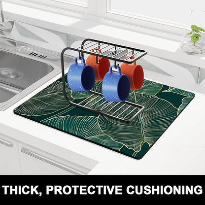 Rnivvi Dish Drying Mat for Kitchen Counter, 16 x 18" Boho Theme Absorbent Heat Resistant Drying Pad with Non-slip Rubber, Coffee Bar Mats for Dish Rack Kitchen Decor Accessories, Tropical Palm - Image 2