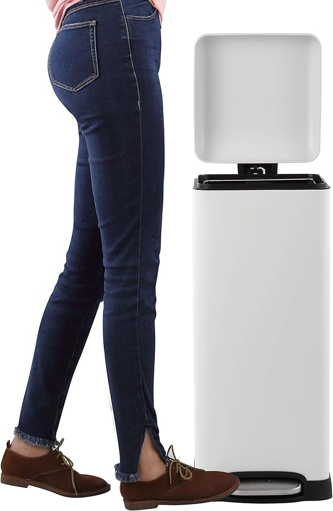 happimess HPM1007A Betty Retro 8-Gallon Step-Open Trash Can with Soft-Close Lid, Fingerprint Resistant, Modern, Minimalistic for Home, Kitchen, Laundry Room, Office, Bedroom, Bathroom, White - Image 6
