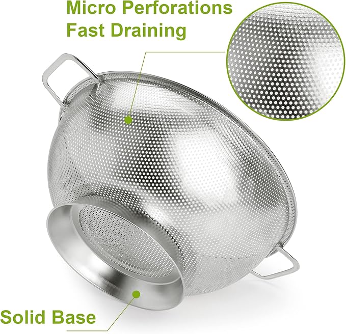 Gulex Colander Stainless Steel 5-Quart, Strainer for Kitchen Food, Dishwasher Safe - Image 3